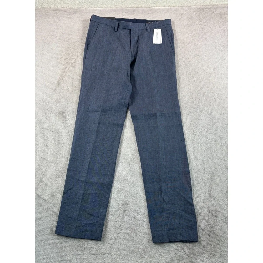 Banana Republic Modern Slim Fit Trouser Pants Navy 100% Linen Men 30x32 NWT $160